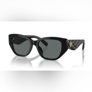 Tory Burch Black Cat-Eye Sunglasses with Gold Logo